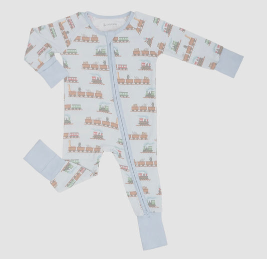 Train Bamboo Zip Up Onesie