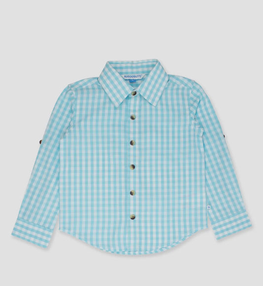 Boys Classic Blue Gingham Long Sleeve Button Down Shirt
