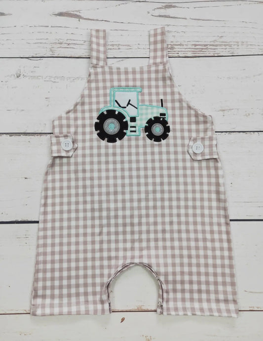 Tractor Gingham Romper
